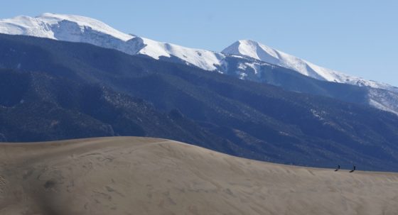 The dunes and the Sangre de Cristos. Who can spot the tiny hikers!